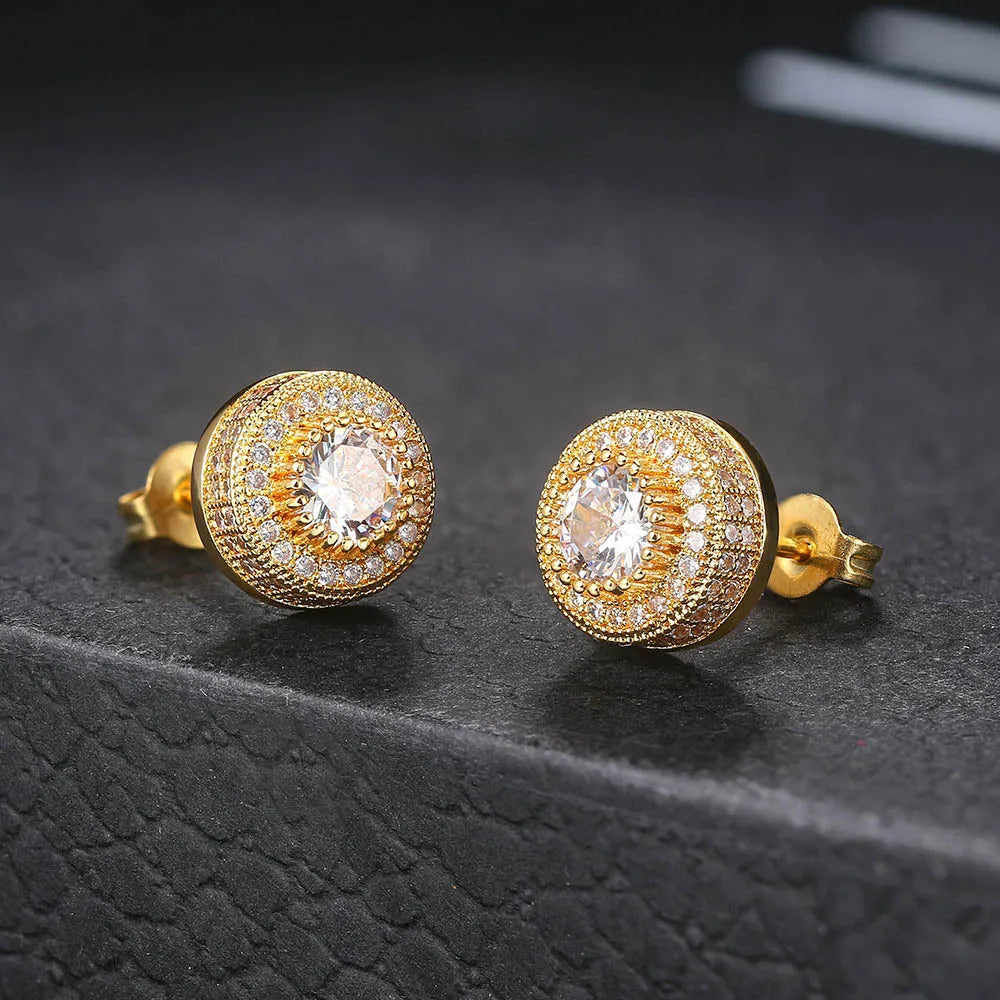 Gold Round Cubic Zirconia Stud Earrings