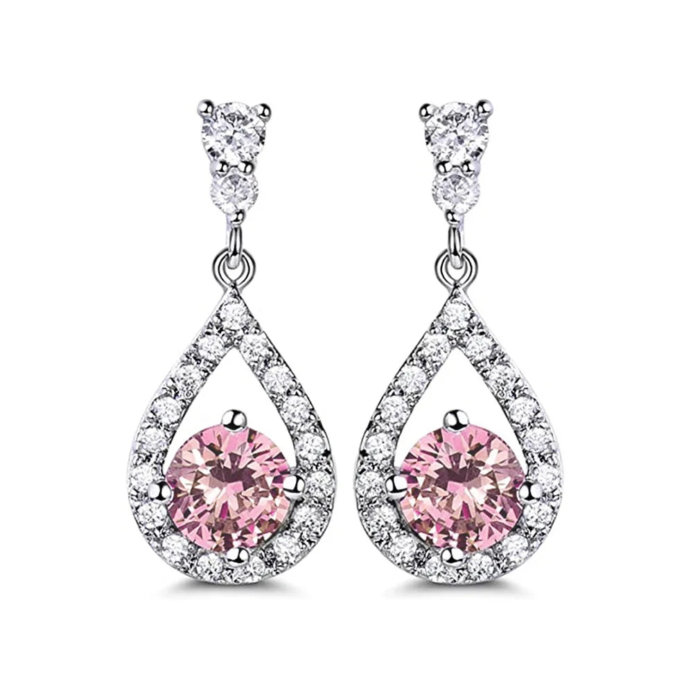 Silver Plated Pink Cubic Zirconia Drop Earrings