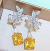 Square Yellow Cubic Zirconia Drop Earrings