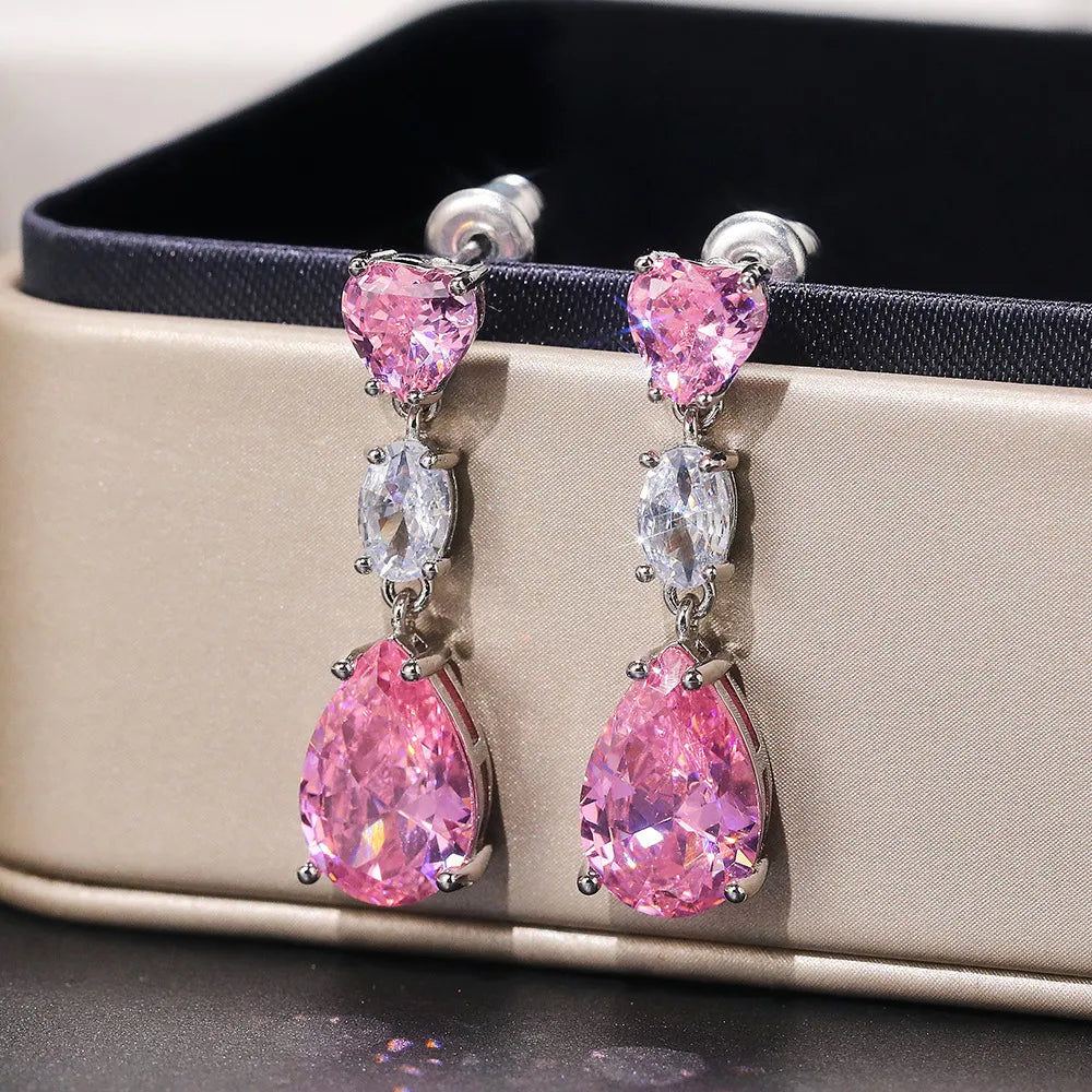 Pink Cubic Zirconia Drop Earrings