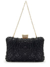 Black Beaded Satin Evening Clutch