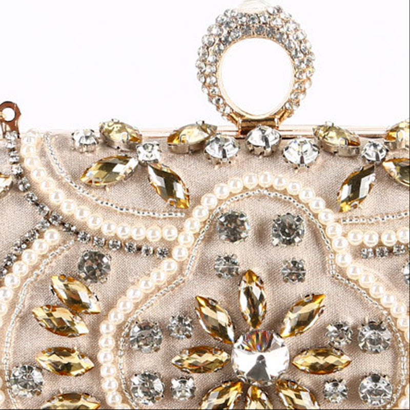 Diamante Beaded Champagne Evening Clutch