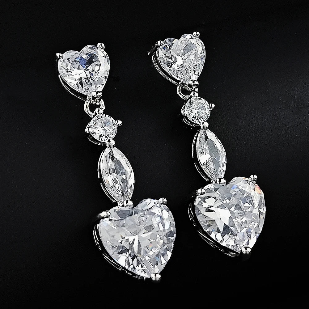 Cubic Zirconia Twin Heart Drop earrings