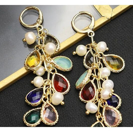 Multi Colour Teardrop Pearl Earrings