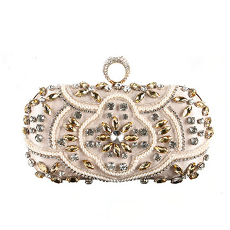 Diamante Beaded Champagne Evening Clutch