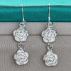 925 Silver Twin Rose Drop Earrings
