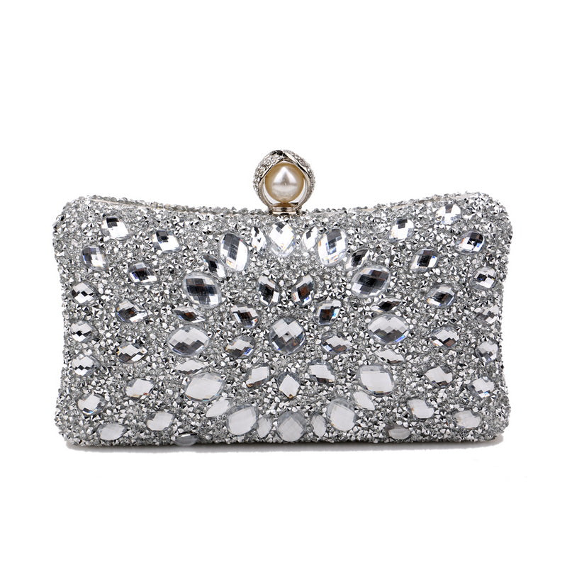 Silver Diamante Embellished Evening Clutch
