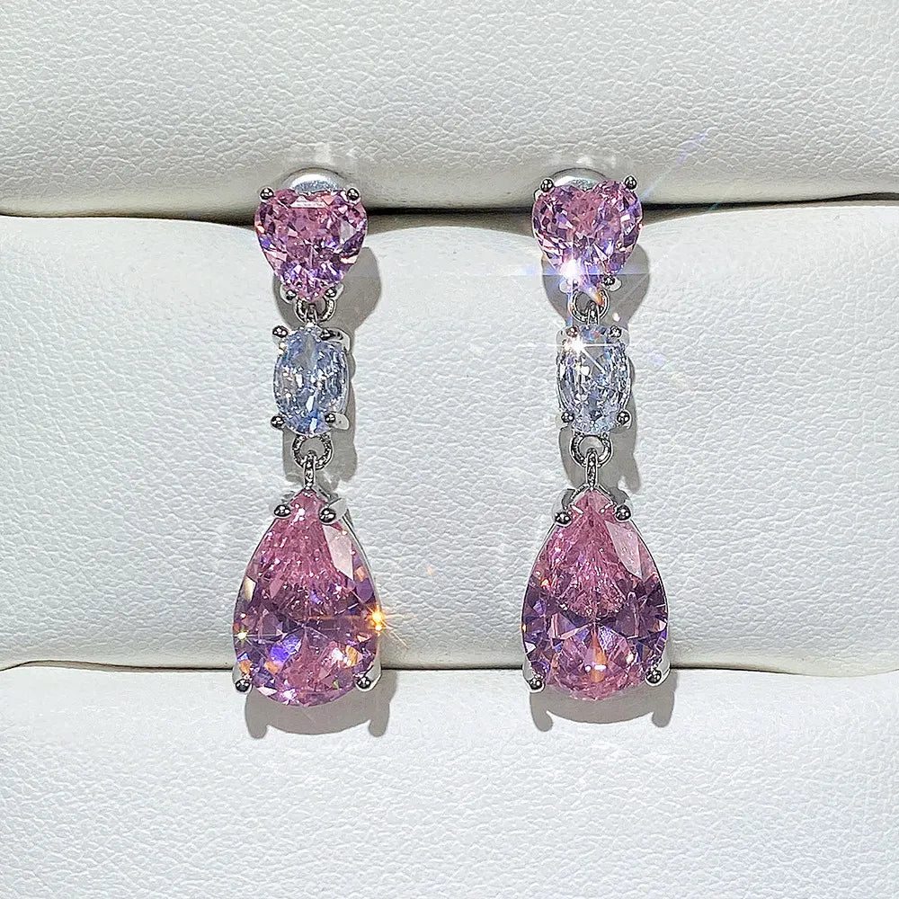 Pink Cubic Zirconia Drop Earrings