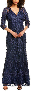 Carmen Marc Valvo Navy Petal Evening Gown