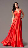 PG Red Satin Plunge Front Evening Gown