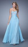 La Femme Powder Blue Strapless Knotted Evening Gown