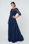 Elizabeth K Navy Blue Embellished Chiffon Evening Gown