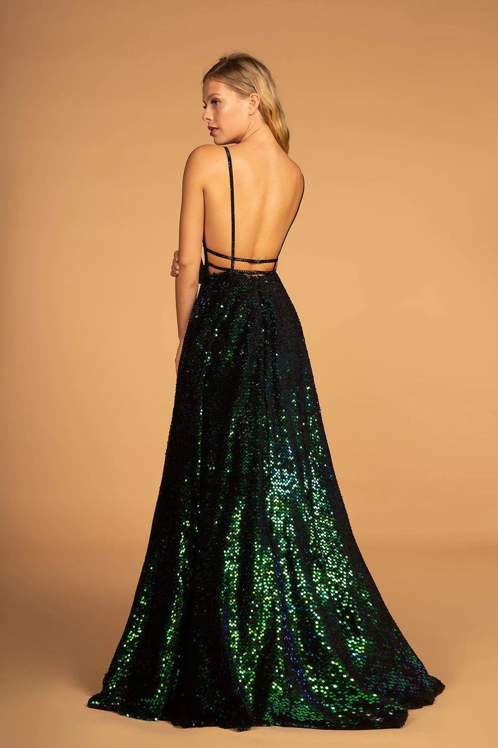 Elizabeth K Emerald Sequin Princess Evening Gown