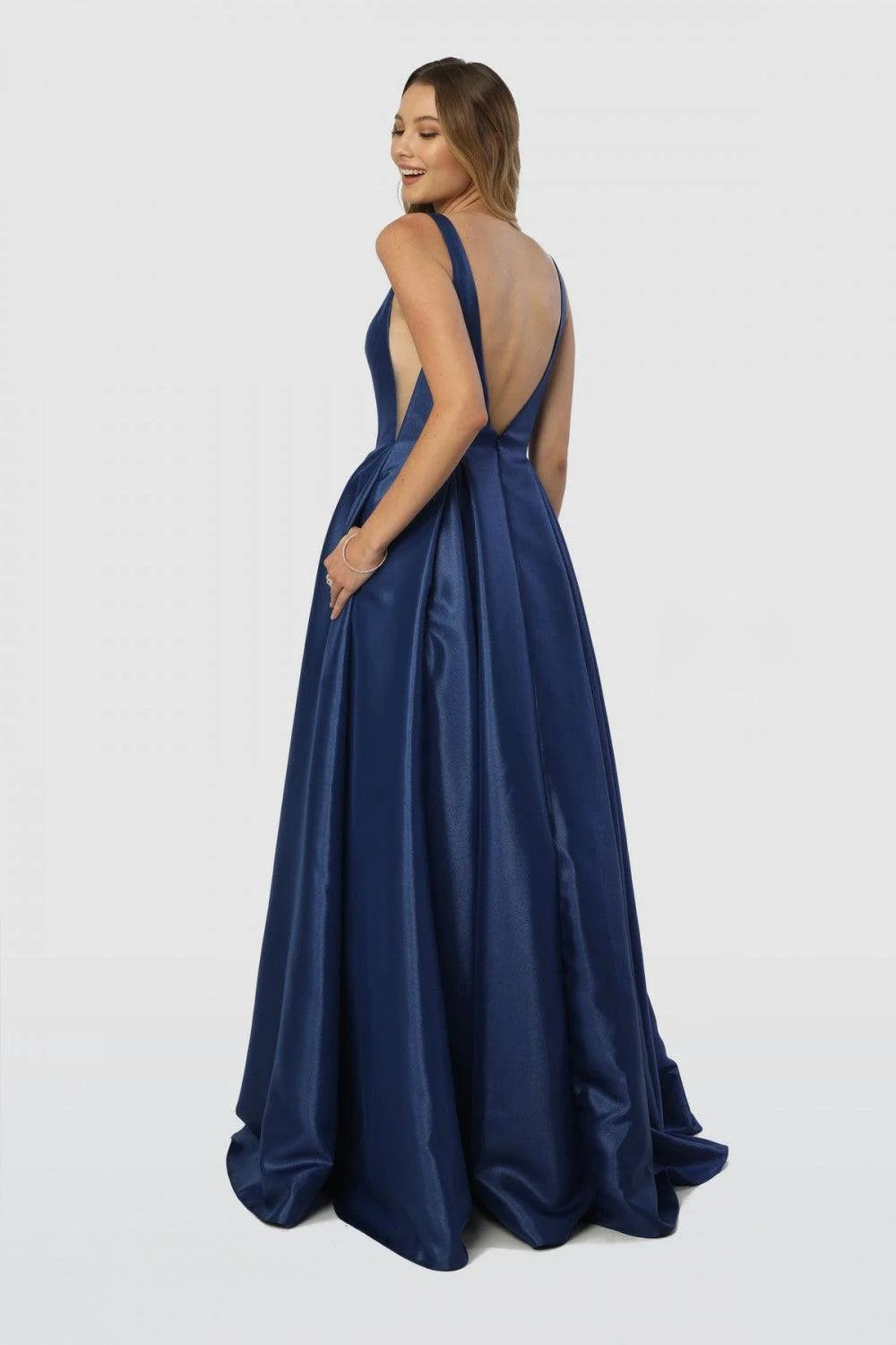 Nox Royal Blue Satin Princess Evening Gown