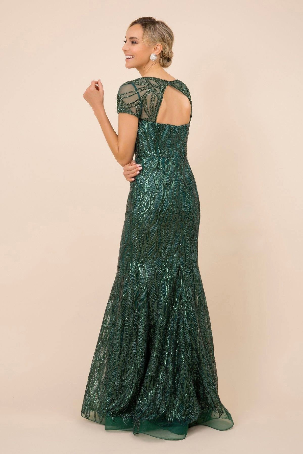 Nox Emerald Embroidered Sequin Evening Gown