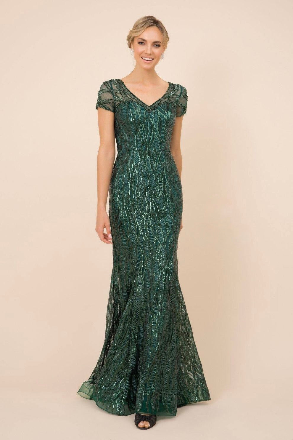 Nox Emerald Embroidered Sequin Evening Gown