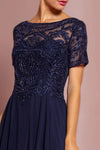 Elizabeth K Navy Blue Embellished Evening Gown