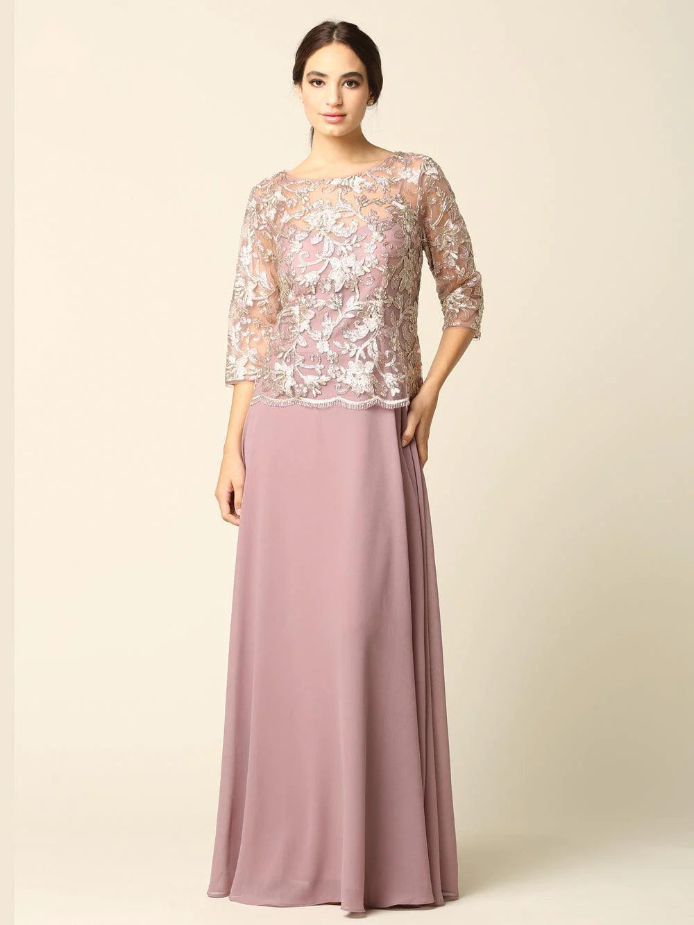 Eva Pink Lace Embellished Evening Gown