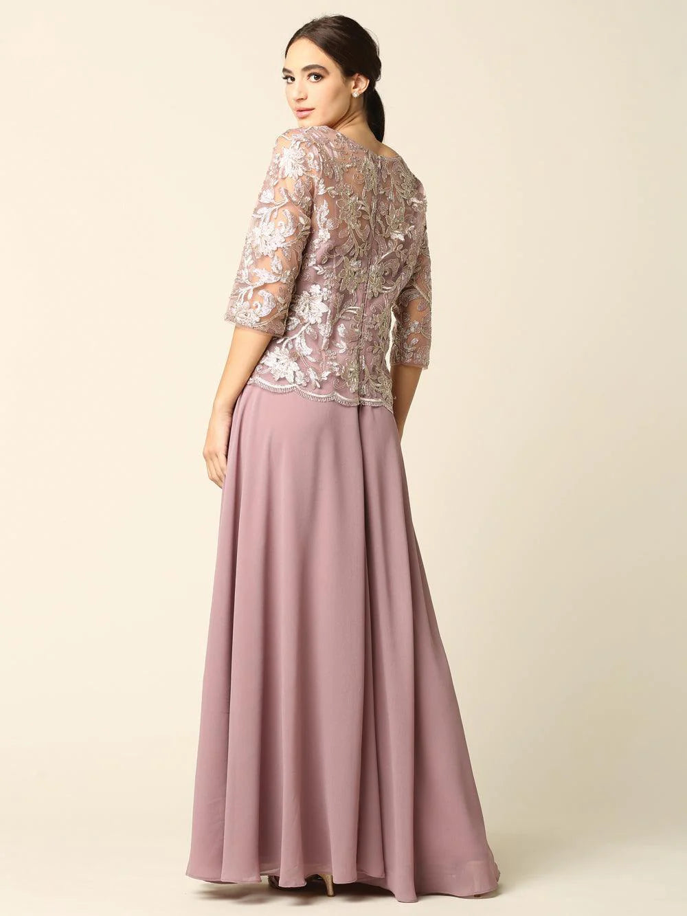 Eva Pink Lace Embellished Evening Gown