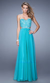 La Femme Peacock Strapless Embellished Evening Gown