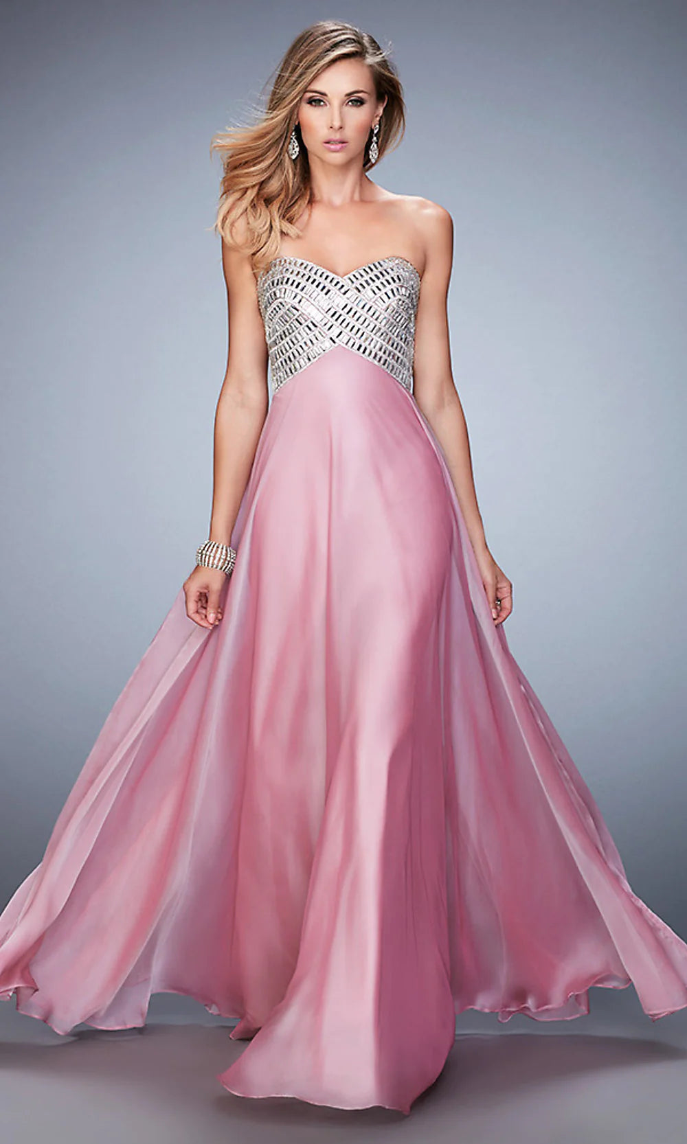 La Femme Diamante Strapless Evening Gown