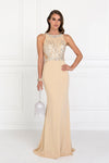 Elizabeth K Champagne Embellished Bodice Evening Gown