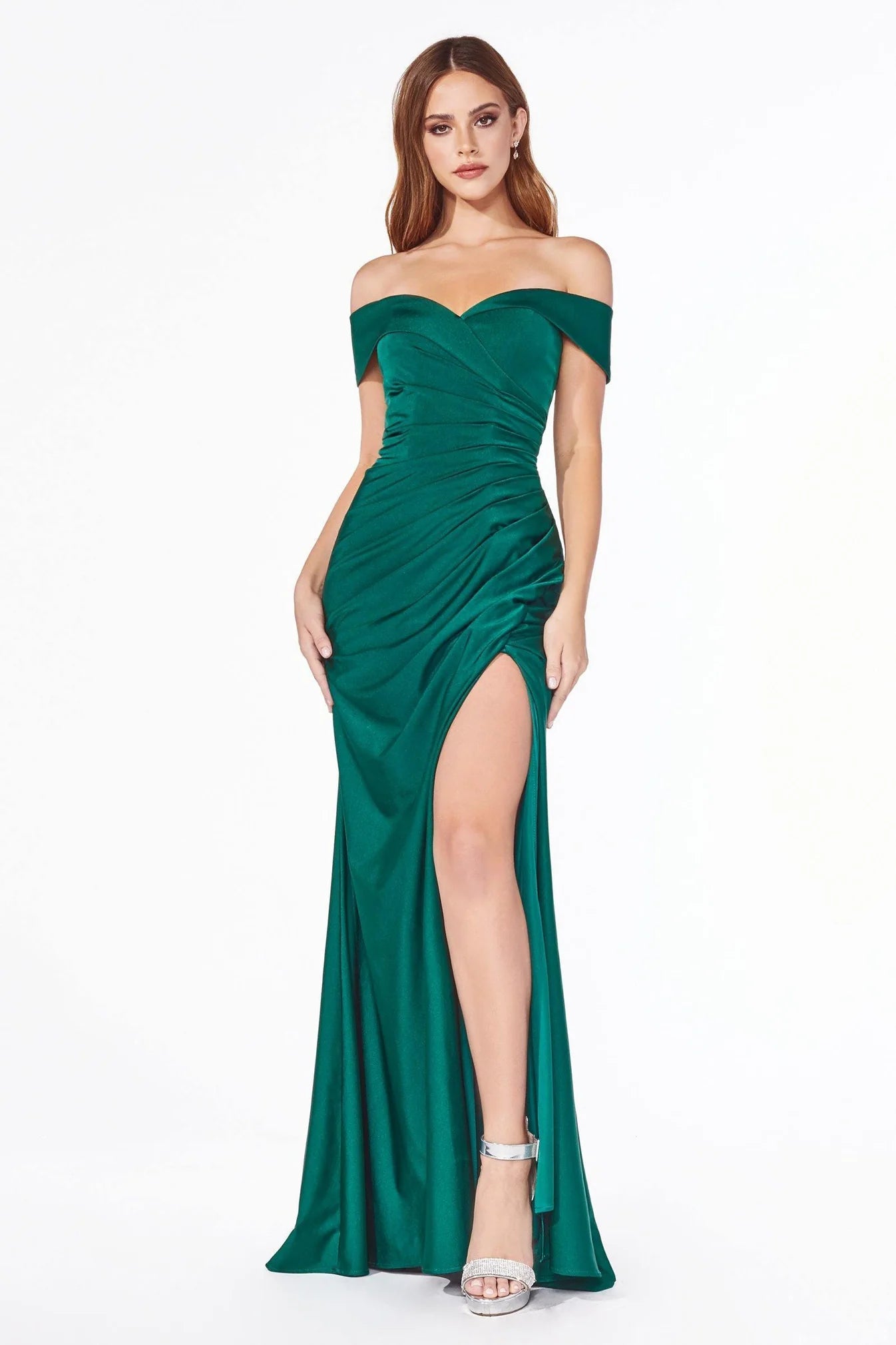 Ladivine Emerald Off-The-Shoulder Evening Gown