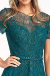 Elizabeth K Emerald Embroidered Bodice Evening Gown