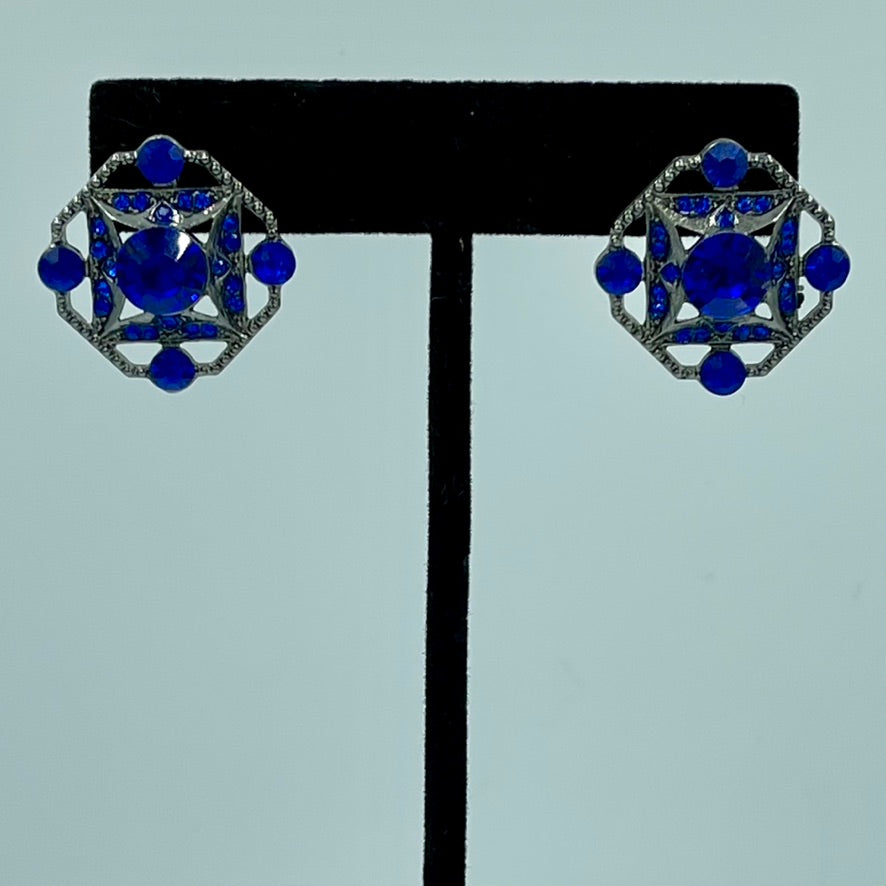 Crystal Square Royal Blue Earrings