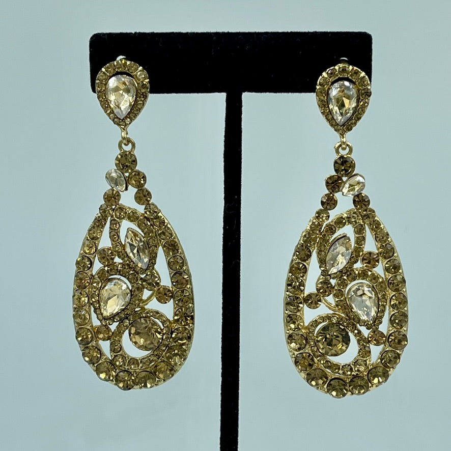 Crystal Teardrop Gold Earrings