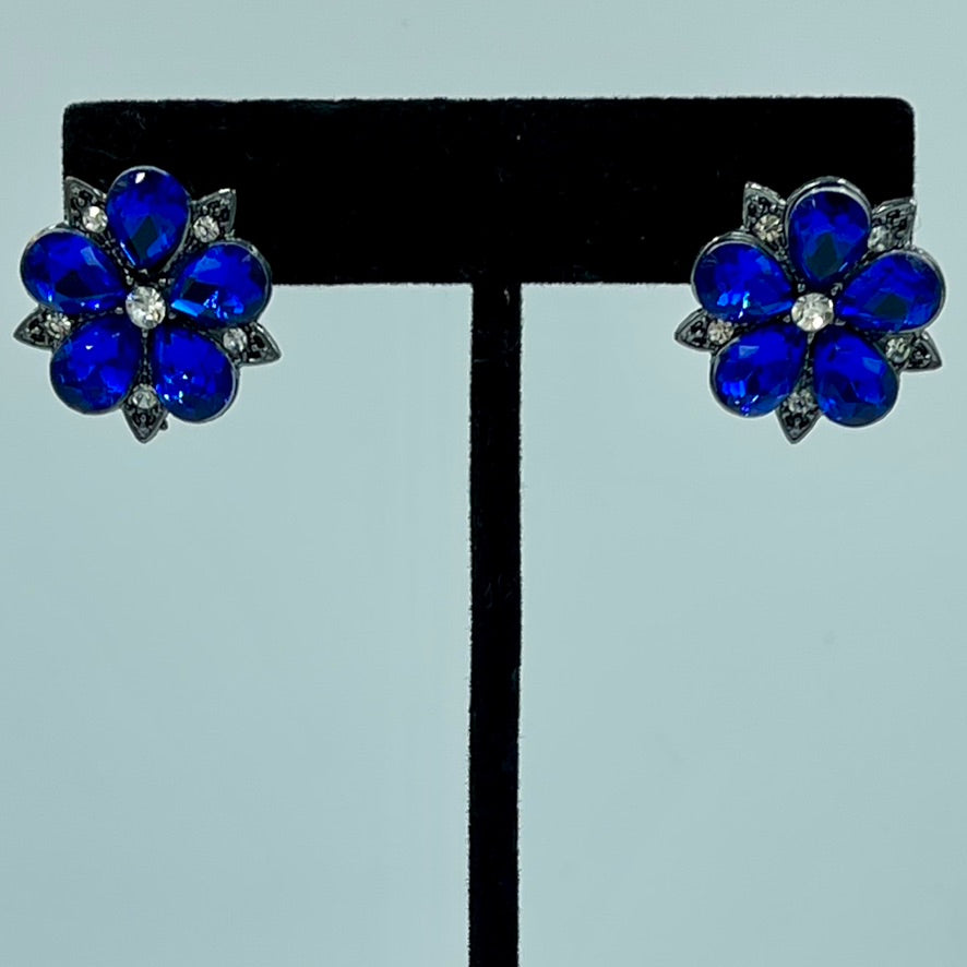 Crystal Royal Blue Flower Earrings