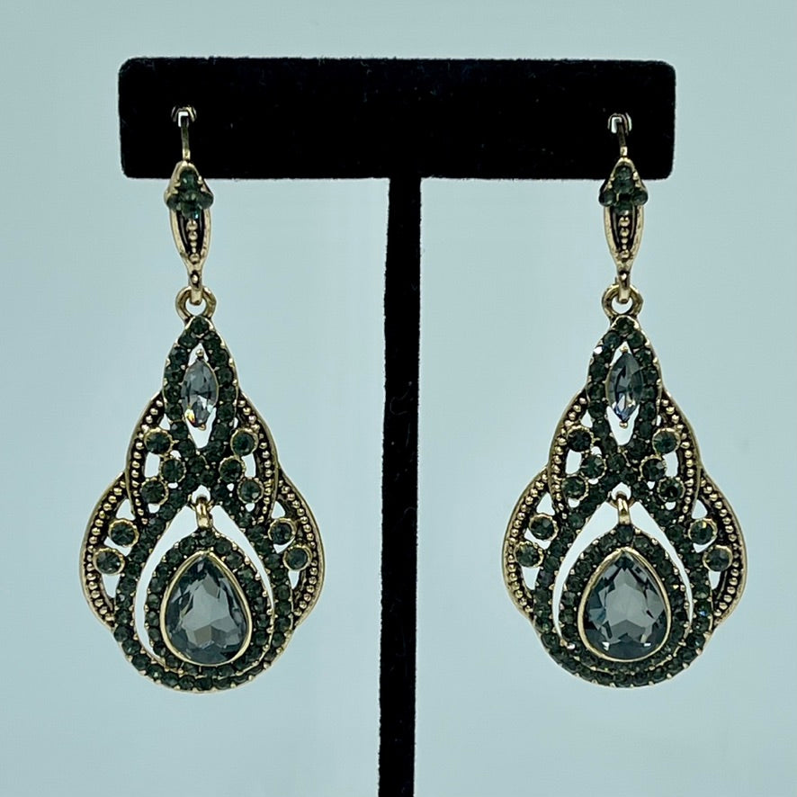 Crystal Gold Pewter Teardrop Earrings