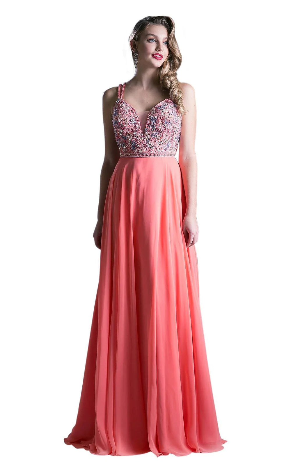 Cinderella Divine Beaded Coral Evening Gown