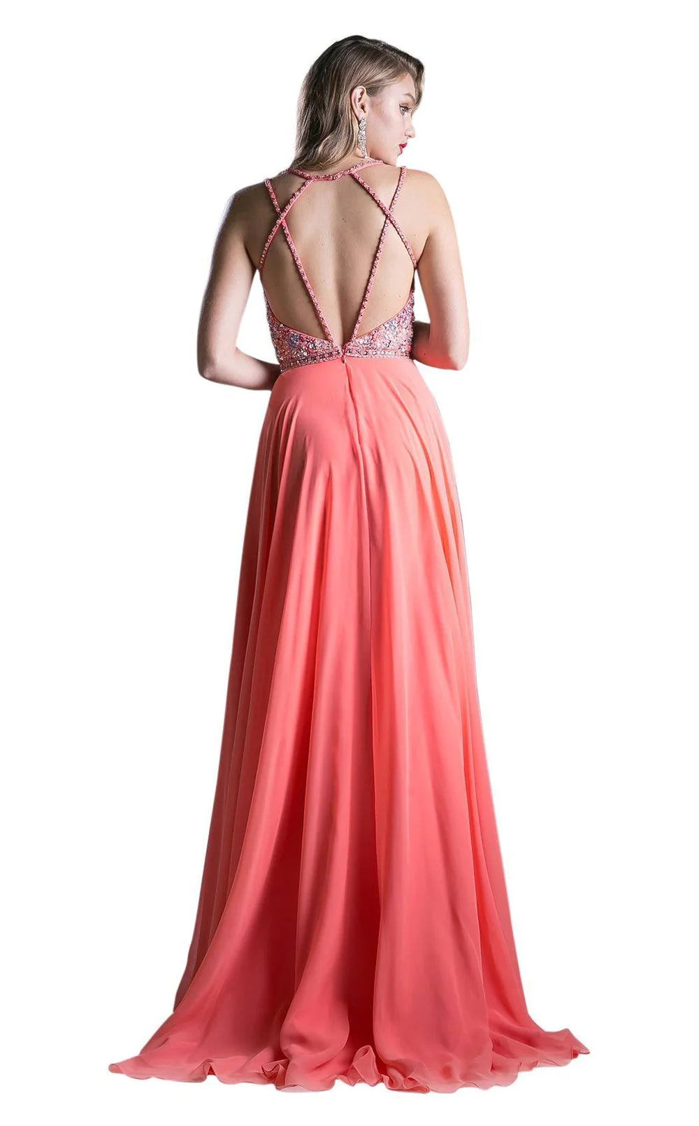 Cinderella Divine Beaded Coral Evening Gown