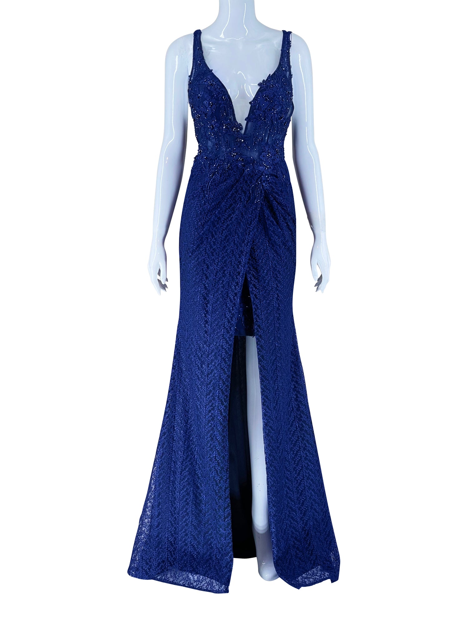 Ieena Mac Duggal Embellished Lace Evening Gown