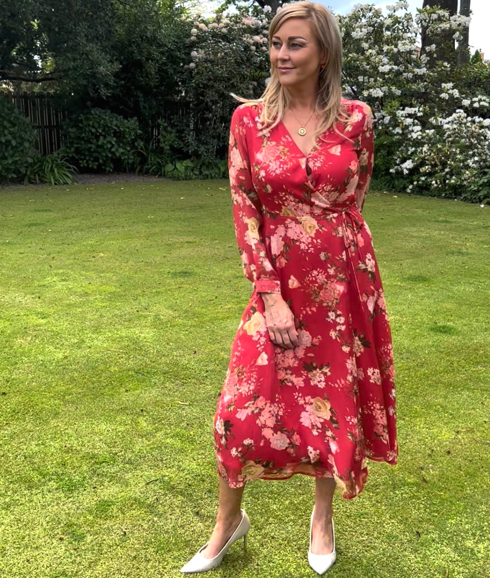 Vince Camuto Red Floral Wrap Dress